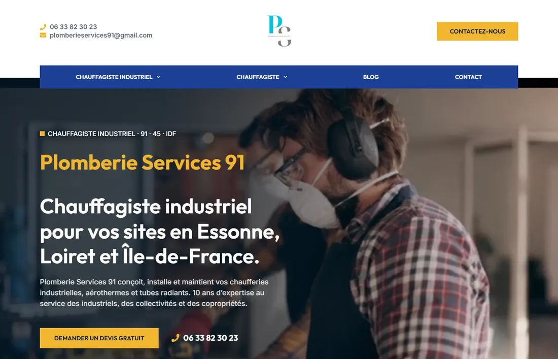 Page d'accueil du site de Plomberie Services 91 — chauffagiste