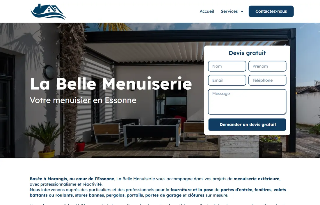 Page d'accueil du site La Belle Menuiserie